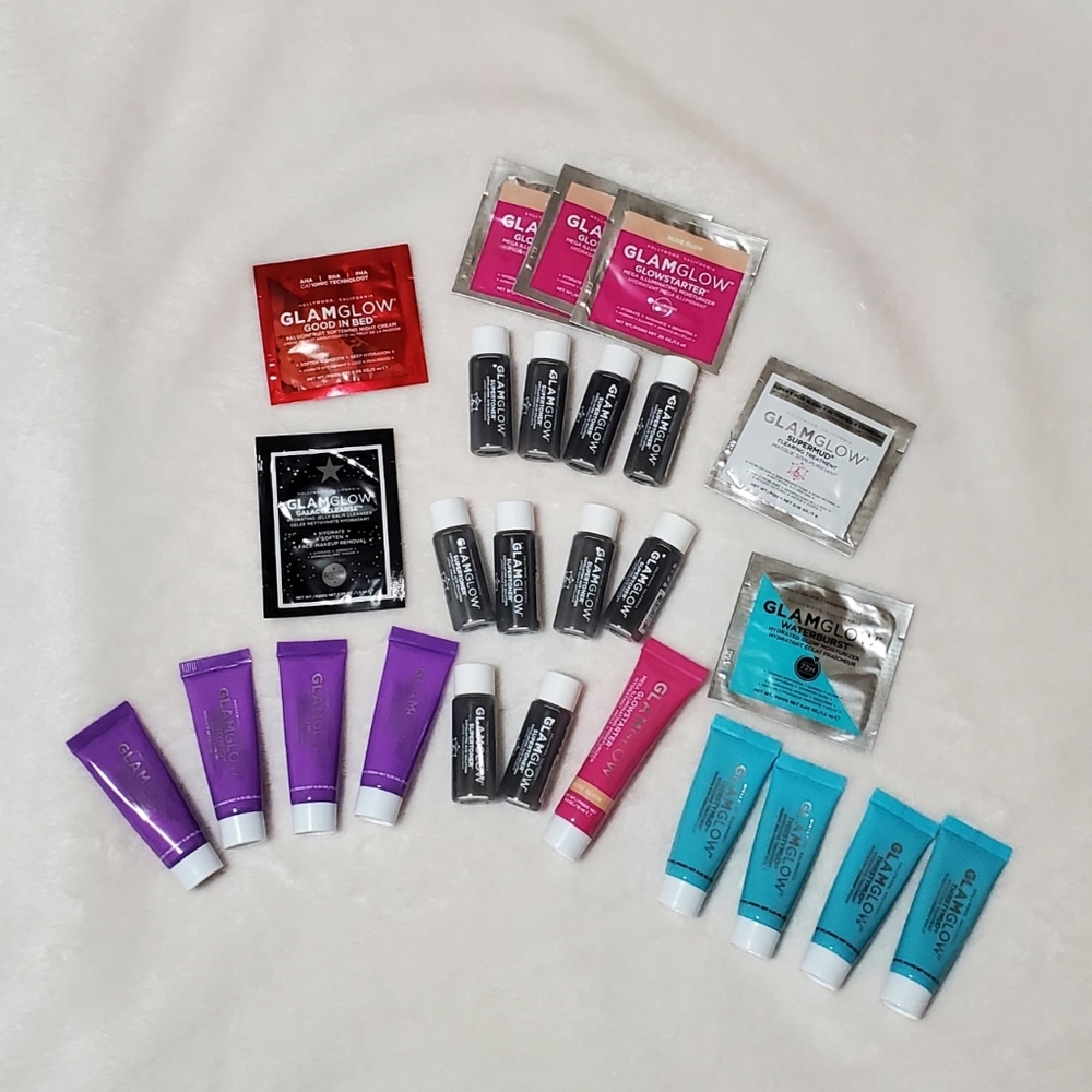 GLAMGLOW Skincare Collection with Purple, Pink, and Blue